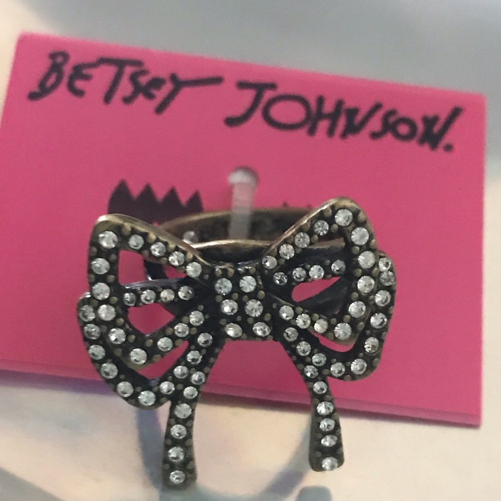 Vintage rhinestone crystal bow ring Betsey Johnson